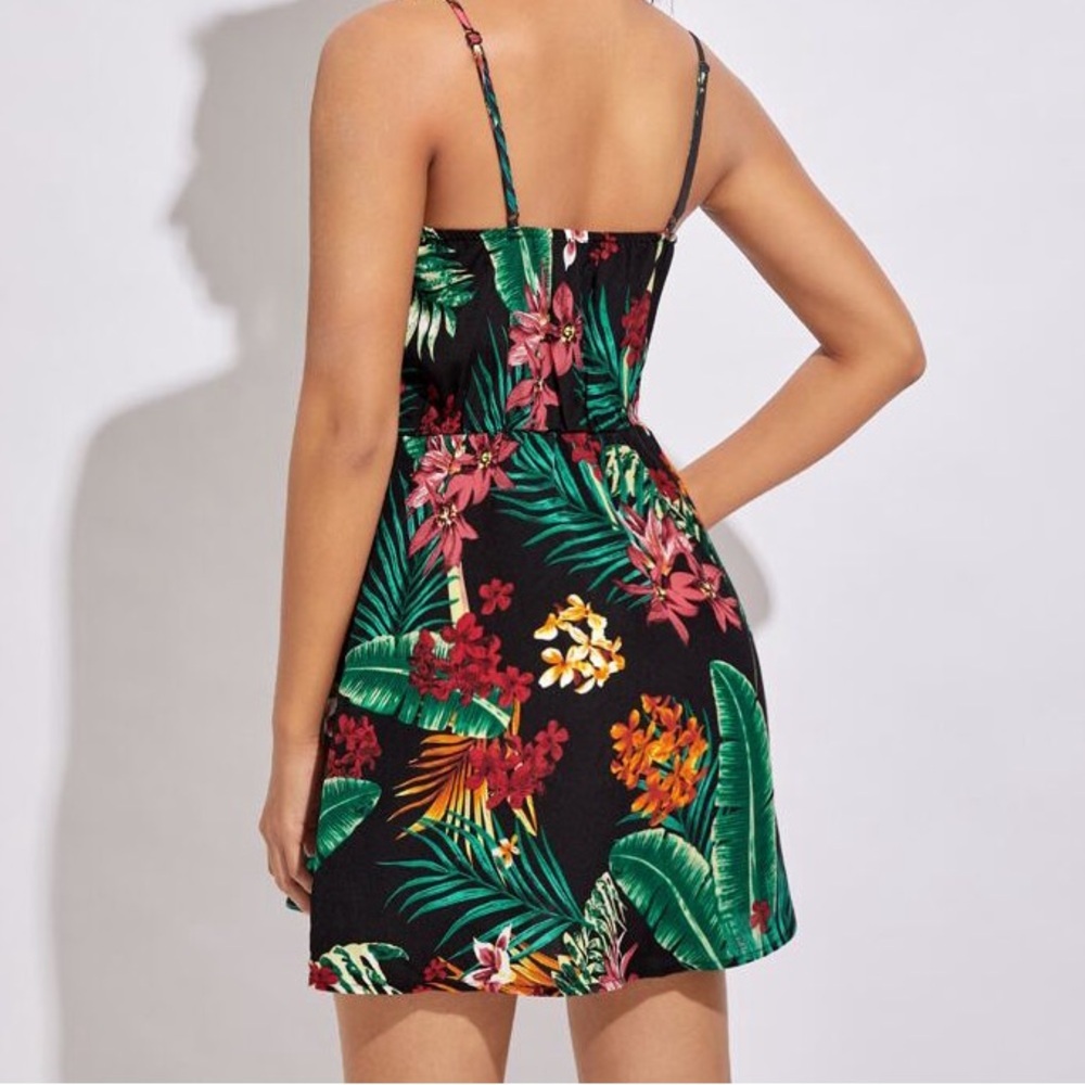 SHEIN-Tropical Print Flared Hem Peplum Dress Size Large - Picture 2 of 9